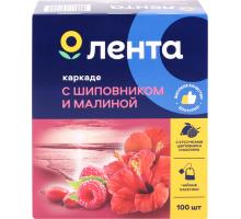 Чайный напиток ЛЕНТА на основе каркадэ с малиной и шиповником, 100пак, Россия, 100 пак