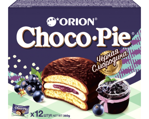 Пирожное ORION Choco Pie черная смородина, 360г, Россия, 360 г