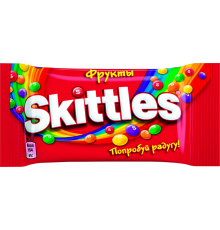 Драже SKITTLES Фрукты в сахарной глазури со вкусом апельсина, черной смородины, клубники, лайма, лимона, 38г, Чехия, 38 г