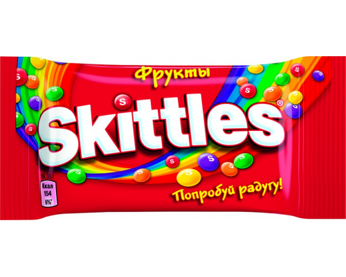 Драже SKITTLES Фрукты в сахарной глазури со вкусом апельсина, черной смородины, клубники, лайма, лимона, 38г, Чехия, 38 г