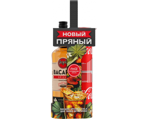 Промо-набор BACARDI Spiced на основе рома алк.40% 0.7L+Нап б/а COCA-COLA 2x0.33L, Италия, 0.7 L