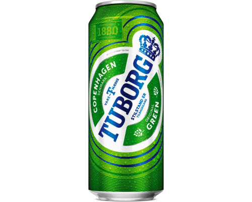 Пиво светлое TUBORG Green пастеризованное 4,6%, ж/б, 0.45л, Россия, 0.45 L