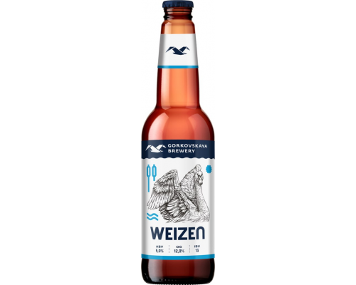 Пиво светлое ГОРЬКОВСКАЯ ПИВОВАРНЯ Weizen нефильтрованное, пастеризованное неосветленное, 5%, 0.44л, Россия, 0.44 L