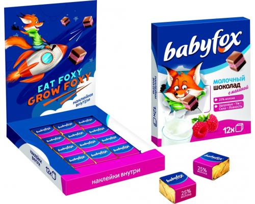 Шоколад KDV BabyFox с малиной, молочный и белый, 90г, Россия, 90 г