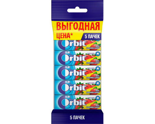 Жевательная резинка ORBIT Клубника банан, 13,6г, Россия, 5 *13,6г