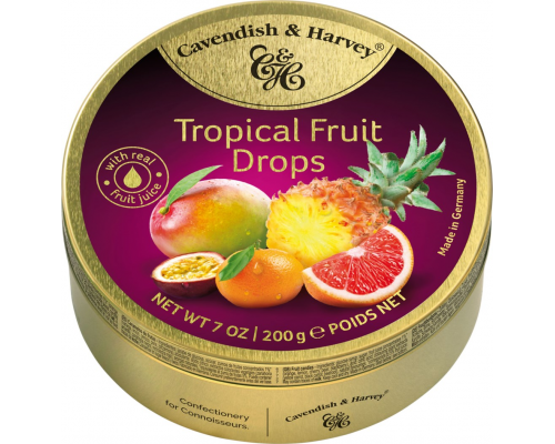 Леденцы CAVENDISH&HARVEY Tropical Fruit Drops Тропические фрукты, 200г, Германия, 200 г