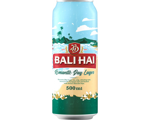 Пиво светлое BALI HAI Romantic Day Lager солодовое фильтрованное пастеризованное, 4,9%, ж/б, 0.5л, Индонезия, 0.5 L