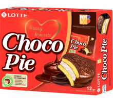 Печенье LOTTE Choco Pie бисквитное в шоколадной глазури, 12х28г, Россия, 336 г