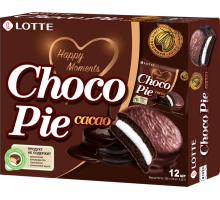 Пирожное LOTTE Choco Pie cacao бисквитное в шоколадной глазури, 12х28г, Россия, 336 г