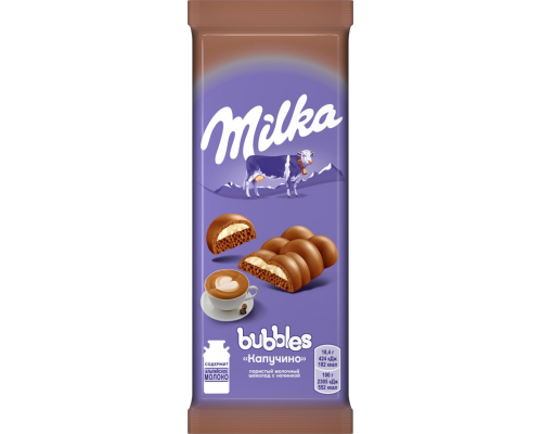 Шоколад молочный MILKA Bubbles пористый с начинкой со вкусом капучино, 92г, Россия, 92 г