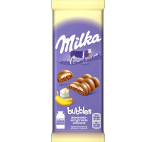 Шоколад молочный MILKA Bubbles пористый с бананово-йогуртовой начинкой, 92г, Россия, 92 г