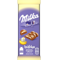 Шоколад молочный MILKA Bubbles пористый с бананово-йогуртовой начинкой, 92г, Россия, 92 г