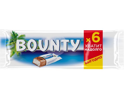 Батончик шоколадный BOUNTY с мякотью кокоса, 6шт, 165г, Россия, 165 г