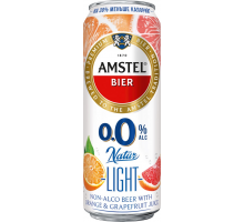 Напиток пивной безалкогольный AMSTEL 0.0 Natur Light Апельсин и грейпфрут нефильтрованный пастеризованный, 0,3%, ж/б, 0.43л, Россия, 0.43 L