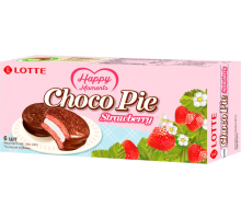 Печенье глазированное LOTTE Choco Pie со вкусом клубники, 168г, Россия, 168 г