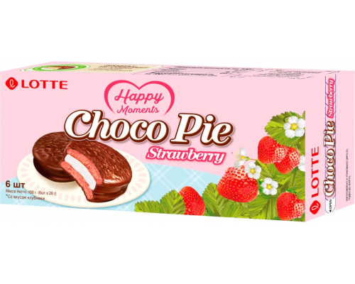 Печенье глазированное LOTTE Choco Pie со вкусом клубники, 168г, Россия, 168 г