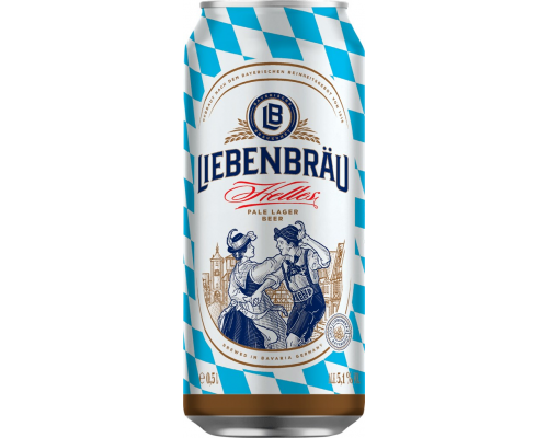 Пиво светлое LIEBENBRAU Helles фильтрованное пастеризованное, 5,1%, ж/б, 0.5л, Германия, 0.5 L