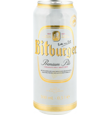 Пиво светлое BITBURGER фильтрованное непастеризованное, 4,8%, ж/б, 0.5л, Германия, 0.5 L