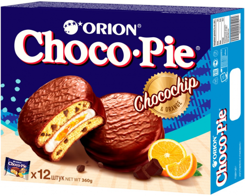 Бисквит ORION Choco Pie Chocochip с кусочками шоколада в глазури, 360г, Россия, 360 г