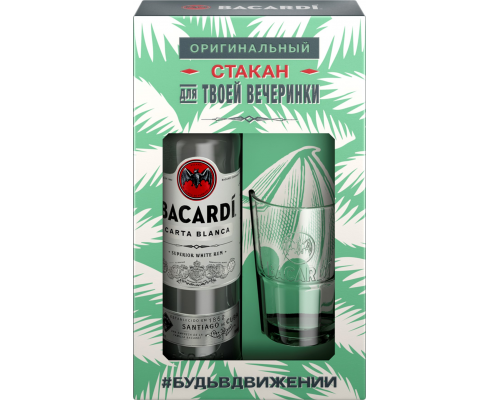 Ром BACARDI Карта Бланка невыдержанный 40%, п/у + стакан, 0.7л, Италия, 0.7 L