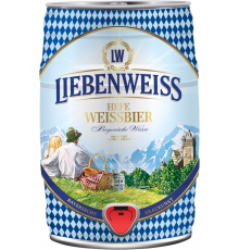 Пиво светлое LIEBENWEISS Hefe-Weissbier пшеничное нефильтрованное пастеризованное неосветленное, 5,1%, ж/б, 5л, Германия, 5 L