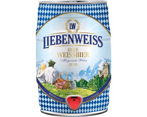 Пиво светлое LIEBENWEISS Hefe-Weissbier пшеничное нефильтрованное пастеризованное неосветленное, 5,1%, ж/б, 5л, Германия, 5 L