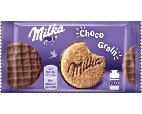 Печенье MILKA с овсяными хлопьями, в молочном шоколаде, 42г, Польша, 42 г