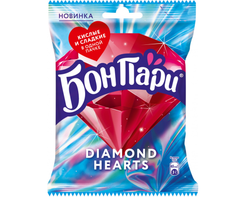 Мармелад жевательный БОН ПАРИ Diamond Hearts с кислым и сладким вкусами, 65г, Россия, 65 г