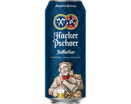 Пиво светлое HACKER PSCHORR Kellerbier нефильтрованное пастеризованное неосветленное, 5,5%, ж/б, 0.5л, Германия, 0.5 L