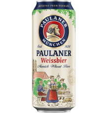 Пиво светлое PAULANER Hefe-weissbier нефильтрованное пастеризованное, 5,5%, ж/б, 0.5л, Германия, 0.5 L