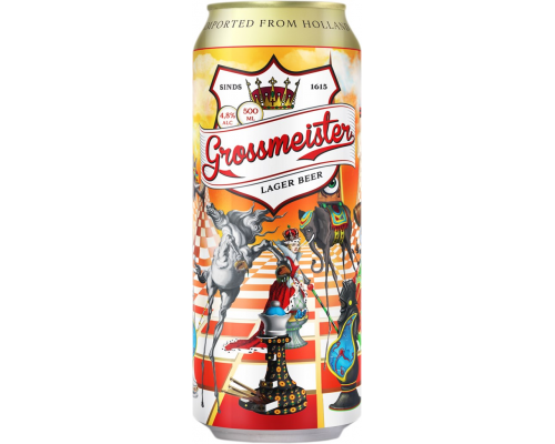 Пиво светлое GROSSMEISTER фильтрованное пастеризованное, 4,8%, ж/б, 0.5л, Нидерланды, 0.5 L