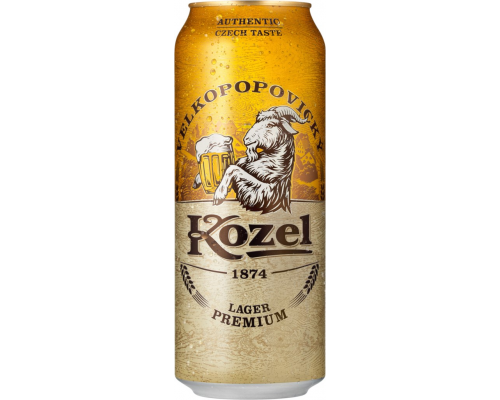 Пиво светлое VELKOPOPOVICKY KOZEL Premium lager фильтрованное пастеризованное, 4,6%, ж/б, 0.5л, Чехия, 0.5 L