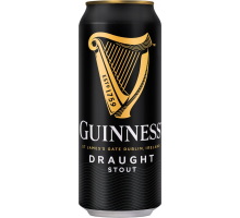 Пиво темное GUINNESS Draught stout фильтрованное пастеризованное с капсулой азотной смеси, 4,2%, ж/б, 0.44л, Ирландия, 0.44 L