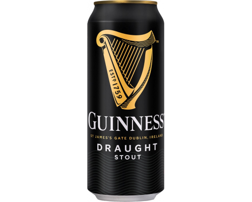 Пиво темное GUINNESS Draught stout фильтрованное пастеризованное с капсулой азотной смеси, 4,2%, ж/б, 0.44л, Ирландия, 0.44 L