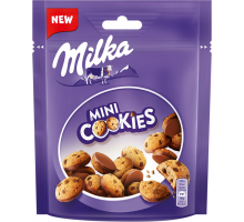 Печенье MILKA Mini Cookies с кусочками шоколада частично покрытое молочным шоколадом, 100г, Испания, 100 г