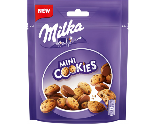 Печенье MILKA Mini Cookies с кусочками шоколада частично покрытое молочным шоколадом, 100г, Испания, 100 г