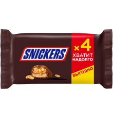 Батончик шоколадный SNICKERS с жареным арахисом, карамелью и нугой, 4х40г, Россия, 160 г