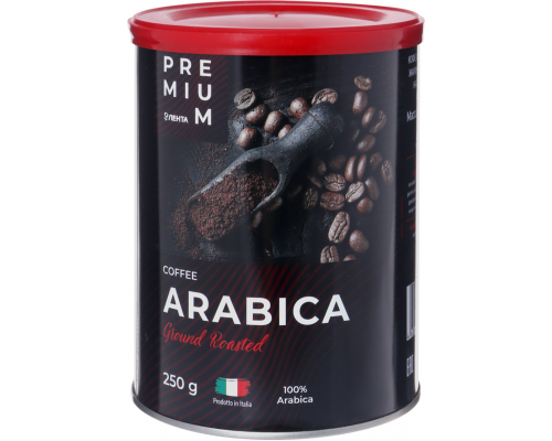 Кофе молотый ЛЕНТА PREMIUM Arabica жареный натуральный, ж/б, 250г, Италия, 250 г