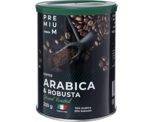 Кофе молотый ЛЕНТА PREMIUM Arabica&Robusta жареный натуральный, ж/б, 250г, Италия, 250 г