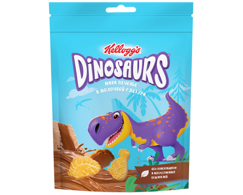 Печенье сахарное KELLOGG'S Dinosaurs мини в молочной глазури, 50г, Россия, 50 г