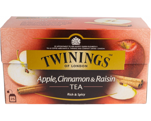 Чай черный TWININGS с ароматом и кусочками яблока, корицы и изюма байховый, 25пак, Польша, 25 пак