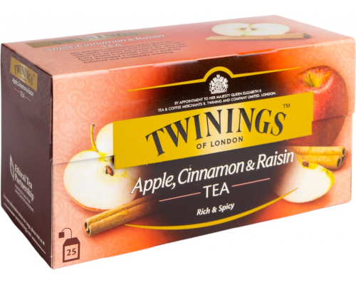 Чай черный TWININGS с ароматом и кусочками яблока, корицы и изюма байховый, 25пак, Польша, 25 пак