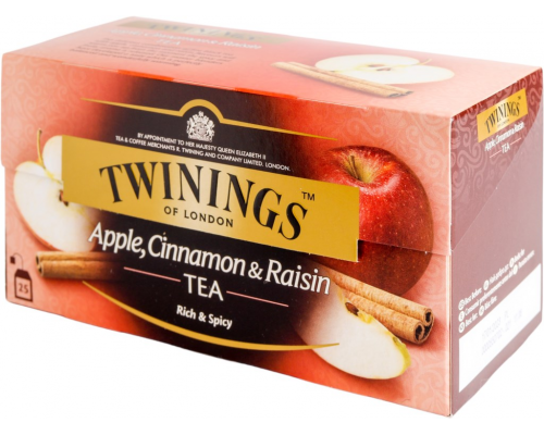 Чай черный TWININGS с ароматом и кусочками яблока, корицы и изюма байховый, 25пак, Польша, 25 пак