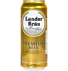 Пиво светлое LANDER BRAU фильтрованное пастеризованное, 4,9%, ж/б, 0.5л, Нидерланды, 0.5 L