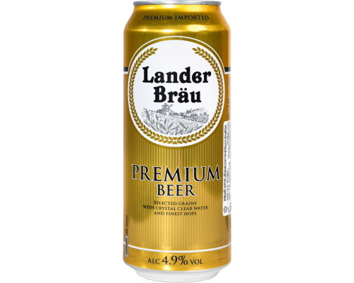 Пиво светлое LANDER BRAU фильтрованное пастеризованное, 4,9%, ж/б, 0.5л, Нидерланды, 0.5 L