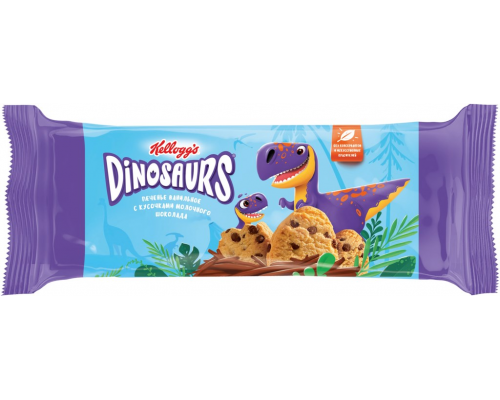 Печенье сдобное KELLOGG'S Dinosaurs ванильное с кусочками молочного шоколада, 120г, Россия, 120 г