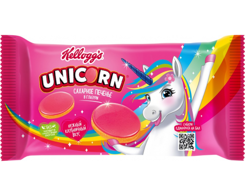 Печенье KELLOGG'S Unicorn сахарное в глазури со вкусом клубники, 105г, Россия, 105 г