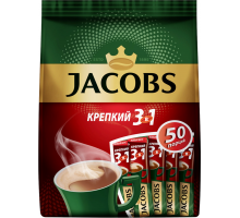 Напиток кофейный растворимый JACOBS 3в1 Крепкий, 50пак, Россия, 50 пак