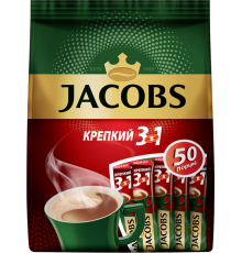 Напиток кофейный растворимый JACOBS 3в1 Крепкий, 50пак, Россия, 50 пак