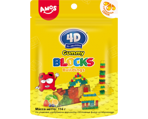 Мармелад жевательный AMOS 4D Gummy Blocks-Building, 114г, Китай, 114 г